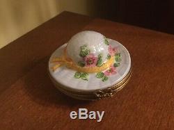 Limoges Trinket Box Hat, Blue With Flowers