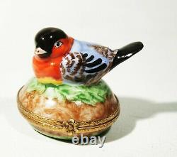 Limoges Trinket Box- Little Bird Peint Main Signed France Brass Clasp