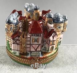 Limoges Trinket Box Medieval Village 4 Hinges Hand Painted SIGNED 564