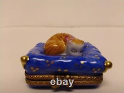 Limoges Trinket Box PV Marque Deposee Cat On A Pillow