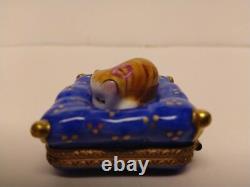 Limoges Trinket Box PV Marque Deposee Cat On A Pillow