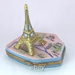 Limoges Trinket Box Paris Eiffel Tower Map Hand Painted Chanille Metro Image