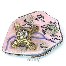 Limoges Trinket Box Paris Eiffel Tower Map Hand Painted Chanille Metro Image