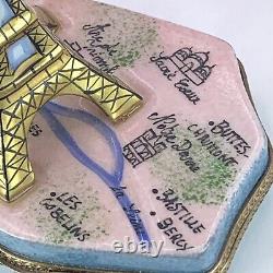 Limoges Trinket Box Paris Eiffel Tower Map Hand Painted Chanille Metro Image