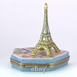 Limoges Trinket Box Paris Eiffel Tower Map Hand Painted Chanille Metro Image