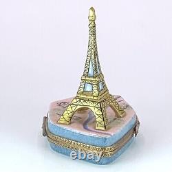 Limoges Trinket Box Paris Eiffel Tower Map Hand Painted Chanille Metro Image