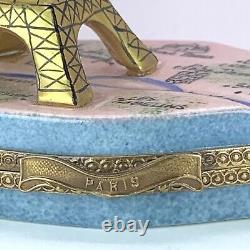 Limoges Trinket Box Paris Eiffel Tower Map Hand Painted Chanille Metro Image