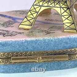 Limoges Trinket Box Paris Eiffel Tower Map Hand Painted Chanille Metro Image