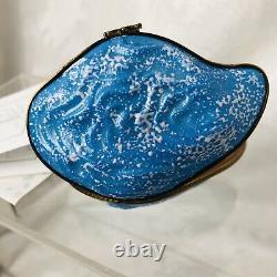 Limoges Trinket Box Peint Main France Blue Oyster Shell w Mermaid LE of 500