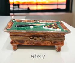 Limoges Trinket Box Peint Main France Chamart Billiard Pool Table 3 Long