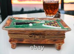 Limoges Trinket Box Peint Main France Chamart Billiard Pool Table 3 Long