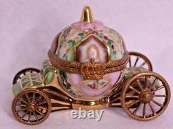 Limoges Trinket Box Peint Main France Cinderella Pumpkin Coach Green Pink Gold