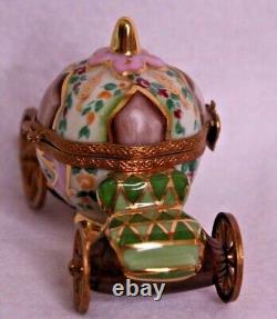 Limoges Trinket Box Peint Main France Cinderella Pumpkin Coach Green Pink Gold