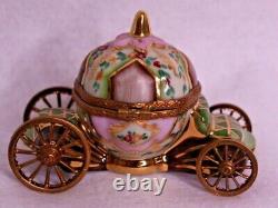 Limoges Trinket Box Peint Main France Cinderella Pumpkin Coach Green Pink Gold