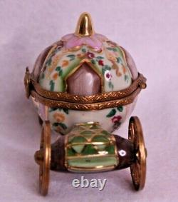 Limoges Trinket Box Peint Main France Cinderella Pumpkin Coach Green Pink Gold