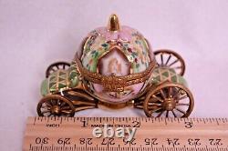 Limoges Trinket Box Peint Main France Cinderella Pumpkin Coach Green Pink Gold