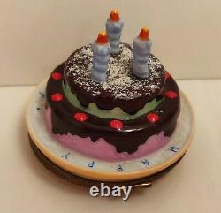 Limoges Trinket Box Peint Main France Happy Birthday Cake Elda Creations RARE
