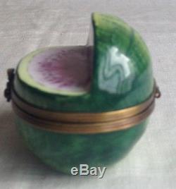 Limoges Trinket Box Peint Main Watermelon Bee Clasp France 2 Signed PV