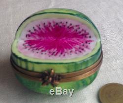 Limoges Trinket Box Peint Main Watermelon Bee Clasp France 2 Signed PV