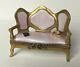 Limoges Trinket Box Pink Victorian Sofa Settee With Hat & Book Peint Main France