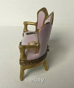 Limoges Trinket Box Pink Victorian Sofa Settee with Hat & Book Peint Main France