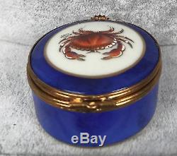Limoges Trinket Box Red/Brown Crab on Cobalt Box Hand Painted SIGNED NEW 455