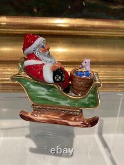Limoges Trinket Box Santa in Sleigh with Toys Rochard Pristine