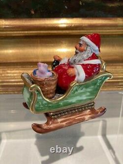 Limoges Trinket Box Santa in Sleigh with Toys Rochard Pristine