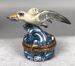 Limoges Trinket Box Seagull with Fish on Wave Hand Painted 544