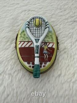 Limoges Trinket Box Tennis Court Box with Racquet Peint Main