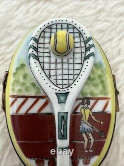 Limoges Trinket Box Tennis Court Box with Racquet Peint Main