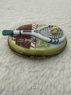 Limoges Trinket Box Tennis Court Box with Racquet Peint Main