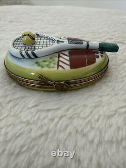 Limoges Trinket Box Tennis Court Box with Racquet Peint Main