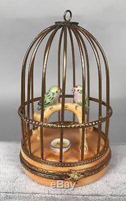 Limoges Trinket Box Two Parrots Love Birds in Birdcage LE 112/xxx SIGNED 401