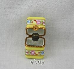 Limoges Trinket Box With Perfume Bottle Eximious Peint Main Yellow Floral Hinged