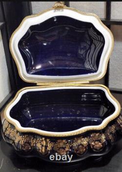 Limoges Trinket Boxes France 22K Gold Cobalt Blue Porcelain 8 Long