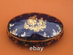 Limoges Trinket Boxes France- Gilt Gold- Cobalt Blue Porcelain Oval