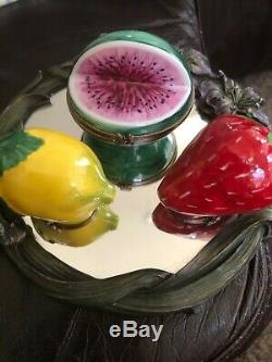 Limoges Trinket Boxes France Set of 3 Watermelon, Strawberry, Lemon