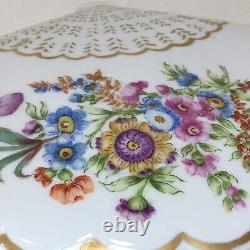 Limoges Trinket Dish Fan, Hand Painted, Signed, France, Gold Trim