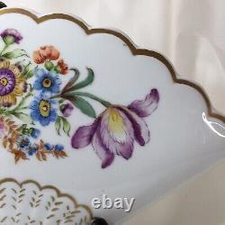 Limoges Trinket Dish Fan, Hand Painted, Signed, France, Gold Trim