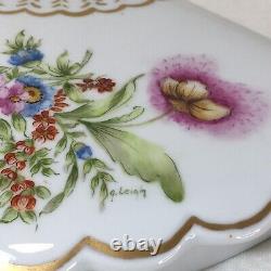 Limoges Trinket Dish Fan, Hand Painted, Signed, France, Gold Trim