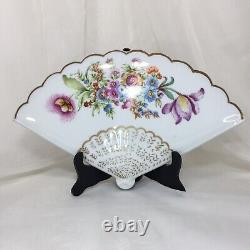 Limoges Trinket Dish Fan, Hand Painted, Signed, France, Gold Trim