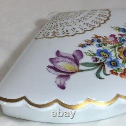 Limoges Trinket Dish Fan, Hand Painted, Signed, France, Gold Trim