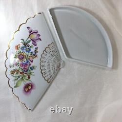 Limoges Trinket Dish Fan, Hand Painted, Signed, France, Gold Trim