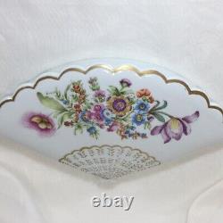 Limoges Trinket Dish Fan, Hand Painted, Signed, France, Gold Trim