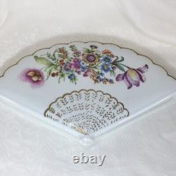 Limoges Trinket Dish Fan, Hand Painted, Signed, France, Gold Trim