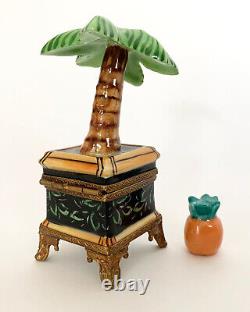 Limoges Tropical Theme Palm Tree Trinket Box with Pineapple RARE