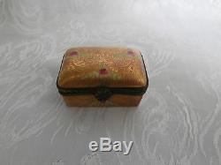 Limoges Vintage Trinket Box Gold Gilt With Pink Roses With Floral Clasp Rare Box
