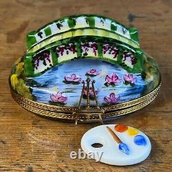 Limoges Water Lilies Japanese Footbridge In Giverny & Palette Monet Trinket Box