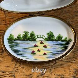 Limoges Water Lilies Japanese Footbridge In Giverny & Palette Monet Trinket Box